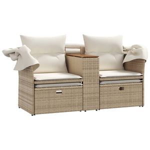 vidaXL Patio Sofa 2-Seater with Canopy and Stools Beige Poly Rattan-6