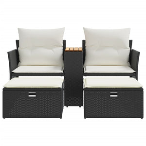 vidaXL Patio Sofa 2-Seater with Stools Black Poly Rattan-3