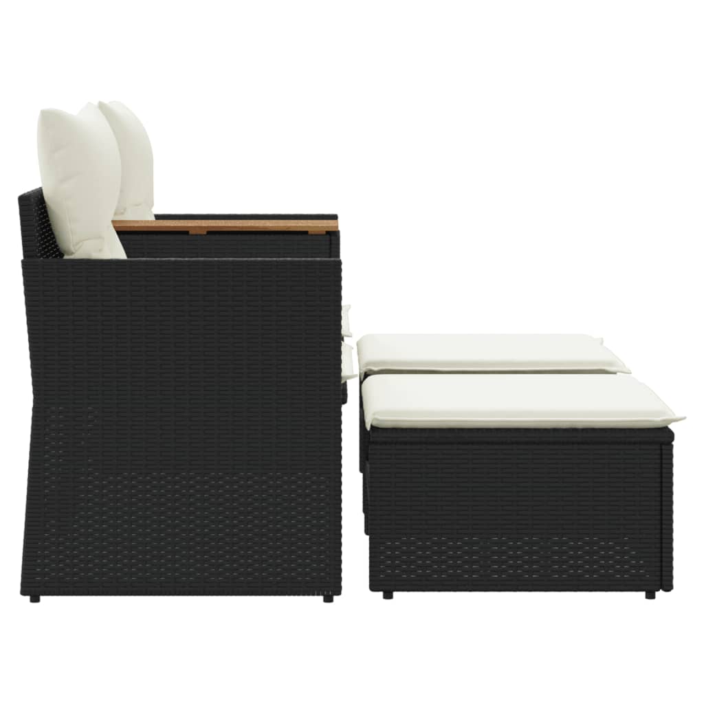 vidaXL Patio Sofa 2-Seater with Stools Black Poly Rattan-4