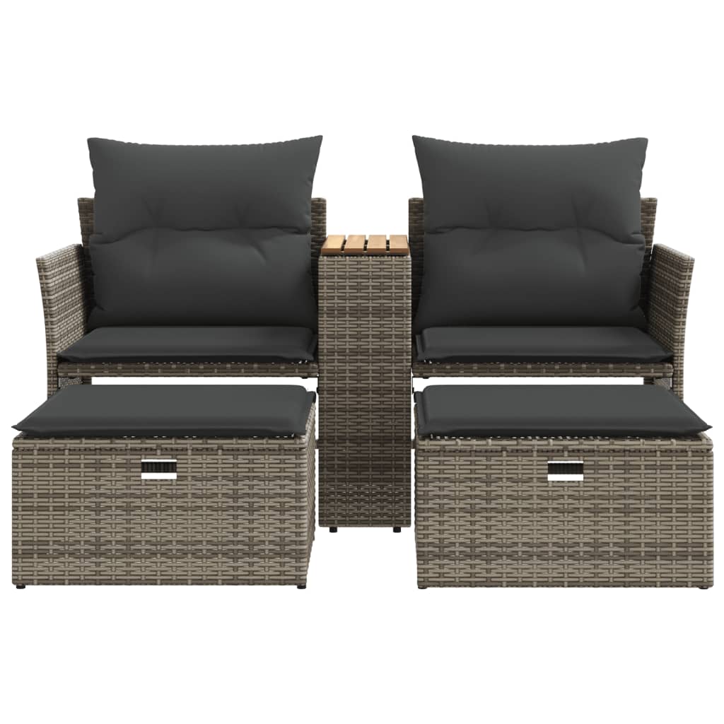 vidaXL Patio Sofa 2-Seater with Stools Gray Poly Rattan-1