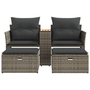 vidaXL Patio Sofa 2-Seater with Stools Gray Poly Rattan-1