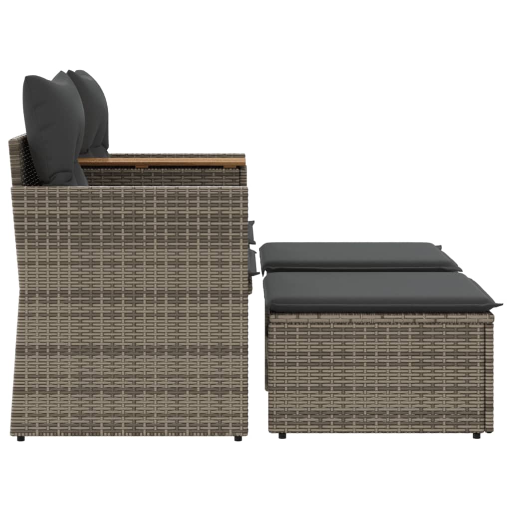 vidaXL Patio Sofa 2-Seater with Stools Gray Poly Rattan-2