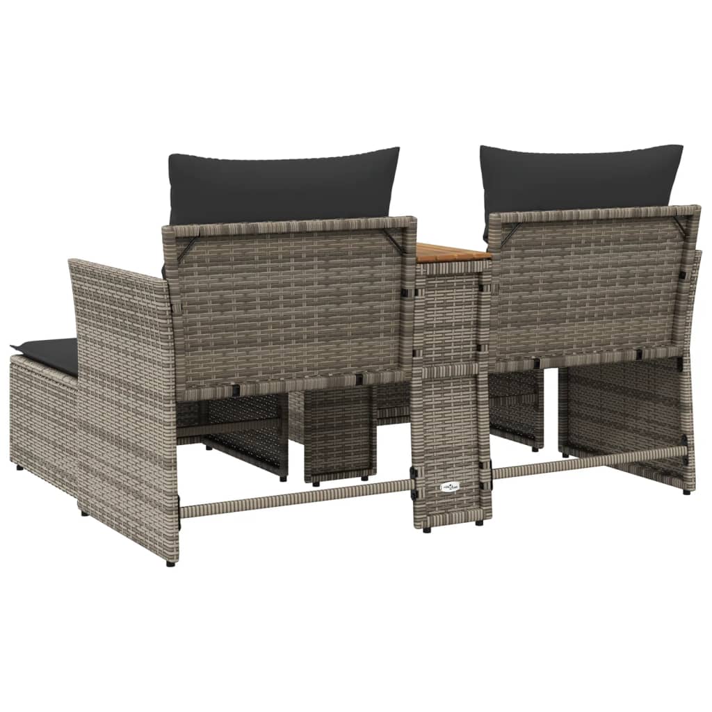 vidaXL Patio Sofa 2-Seater with Stools Gray Poly Rattan-3