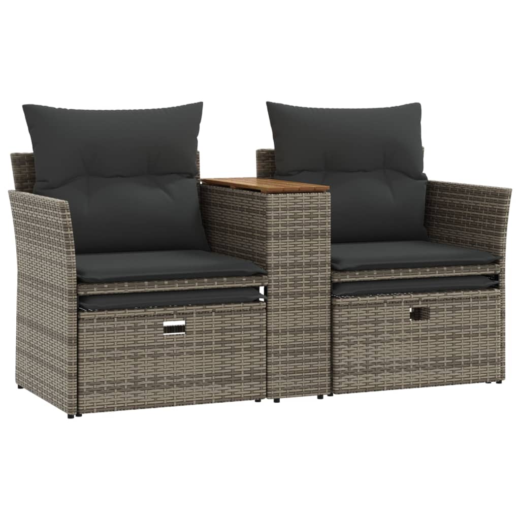 vidaXL Patio Sofa 2-Seater with Stools Gray Poly Rattan-4