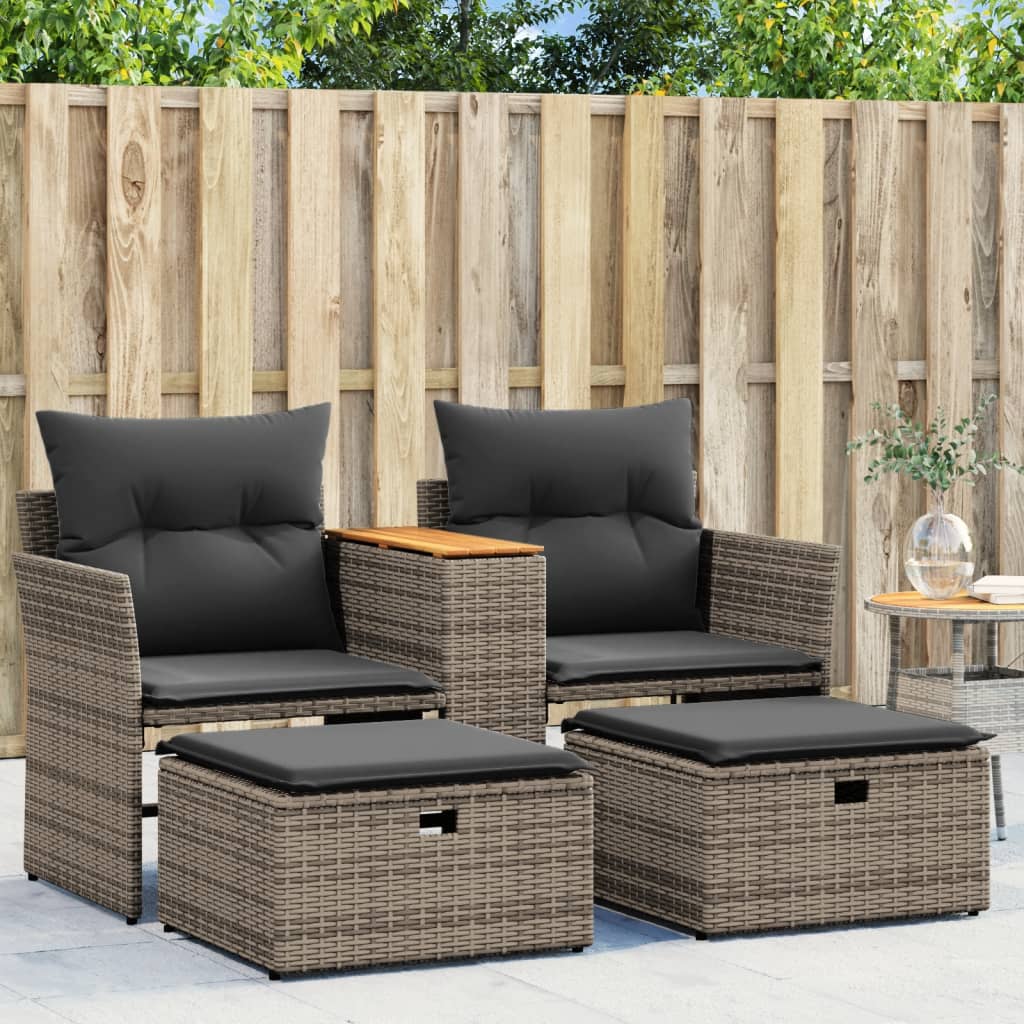 vidaXL Patio Sofa 2-Seater with Stools Gray Poly Rattan-0