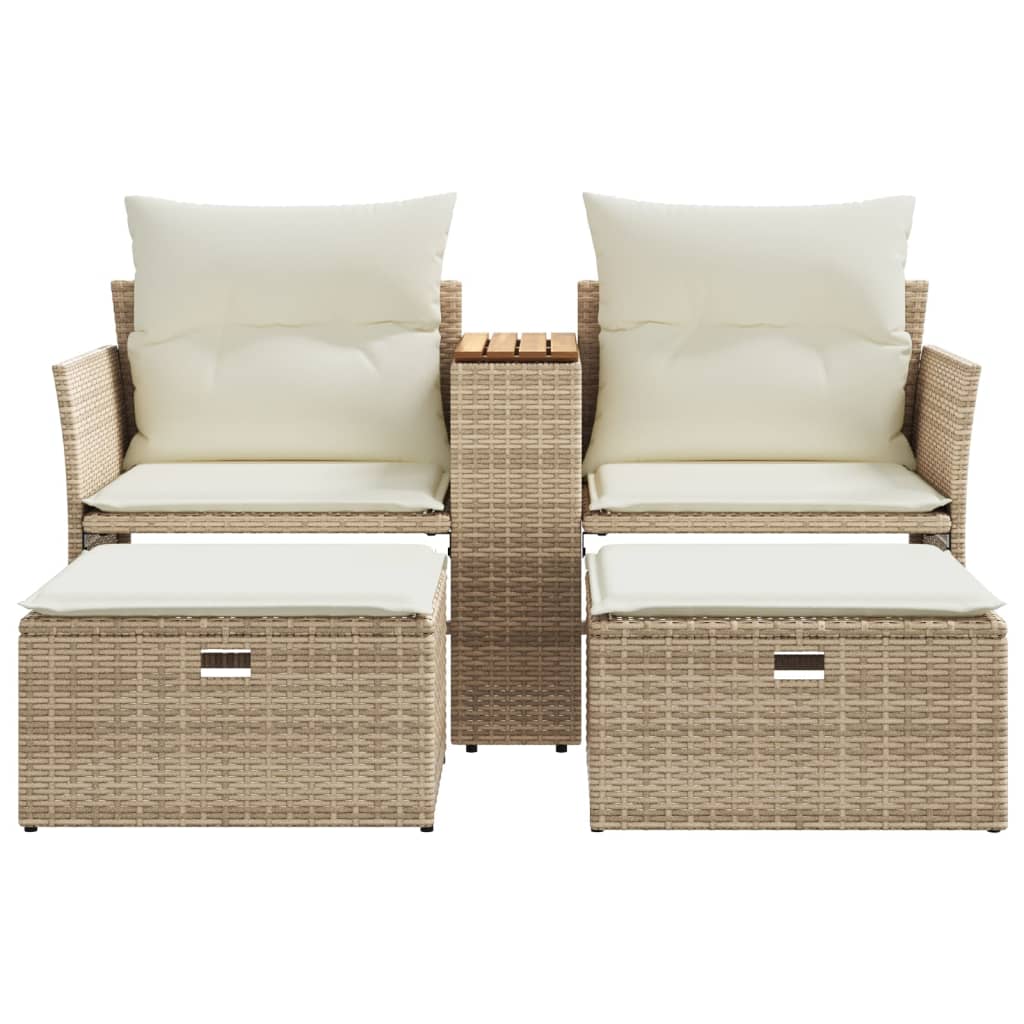 vidaXL Patio Sofa 2-Seater with Stools Beige Poly Rattan-4