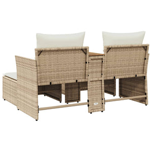 vidaXL Patio Sofa 2-Seater with Stools Beige Poly Rattan-6