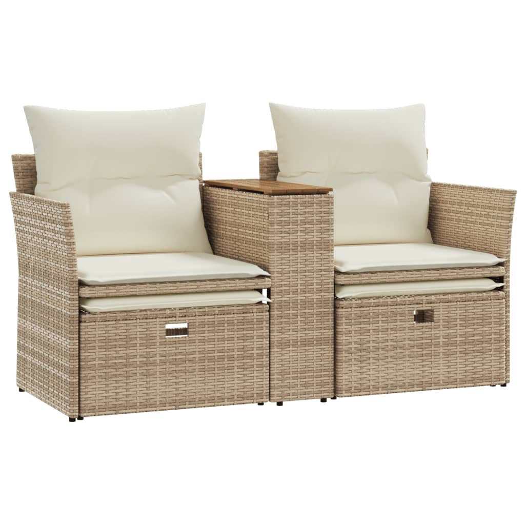 vidaXL Patio Sofa 2-Seater with Stools Beige Poly Rattan-7