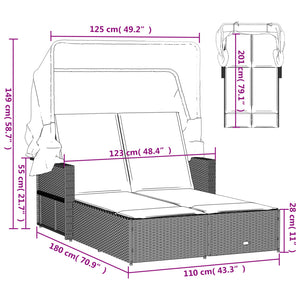 vidaXL Double Sun Lounger with Canopy and Cushions Patio Day Bed Poly Rattan-16