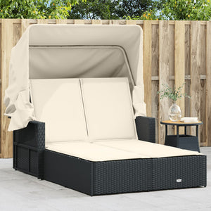 vidaXL Double Sun Lounger with Canopy and Cushions Patio Day Bed Poly Rattan-8