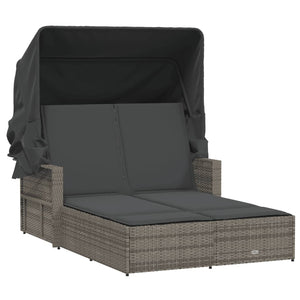 vidaXL Double Sun Lounger with Canopy and Cushions Patio Day Bed Poly Rattan-9