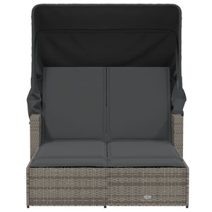 vidaXL Double Sun Lounger with Canopy and Cushions Patio Day Bed Poly Rattan-21