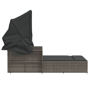 vidaXL Double Sun Lounger with Canopy and Cushions Patio Day Bed Poly Rattan-25