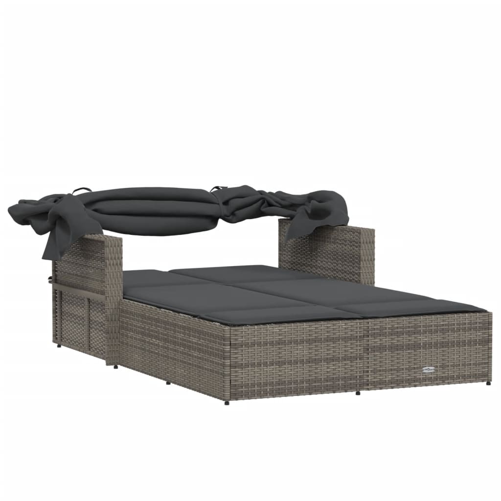 vidaXL Double Sun Lounger with Canopy and Cushions Patio Day Bed Poly Rattan-33