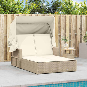 vidaXL Double Sun Lounger with Canopy and Cushions Patio Day Bed Poly Rattan-11