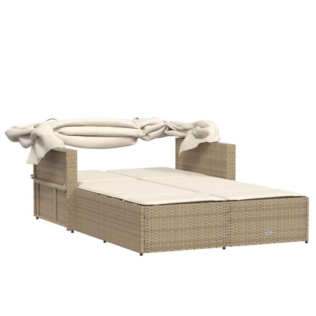 vidaXL Double Sun Lounger with Canopy and Cushions Patio Day Bed Poly Rattan-27