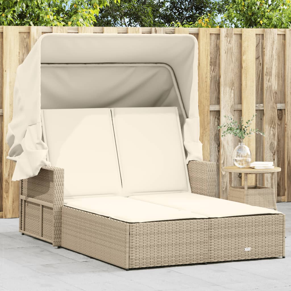 vidaXL Double Sun Lounger with Canopy and Cushions Patio Day Bed Poly Rattan-7