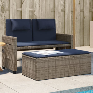 vidaXL Reclining Patio Bench with Cushions Black Poly Rattan-20