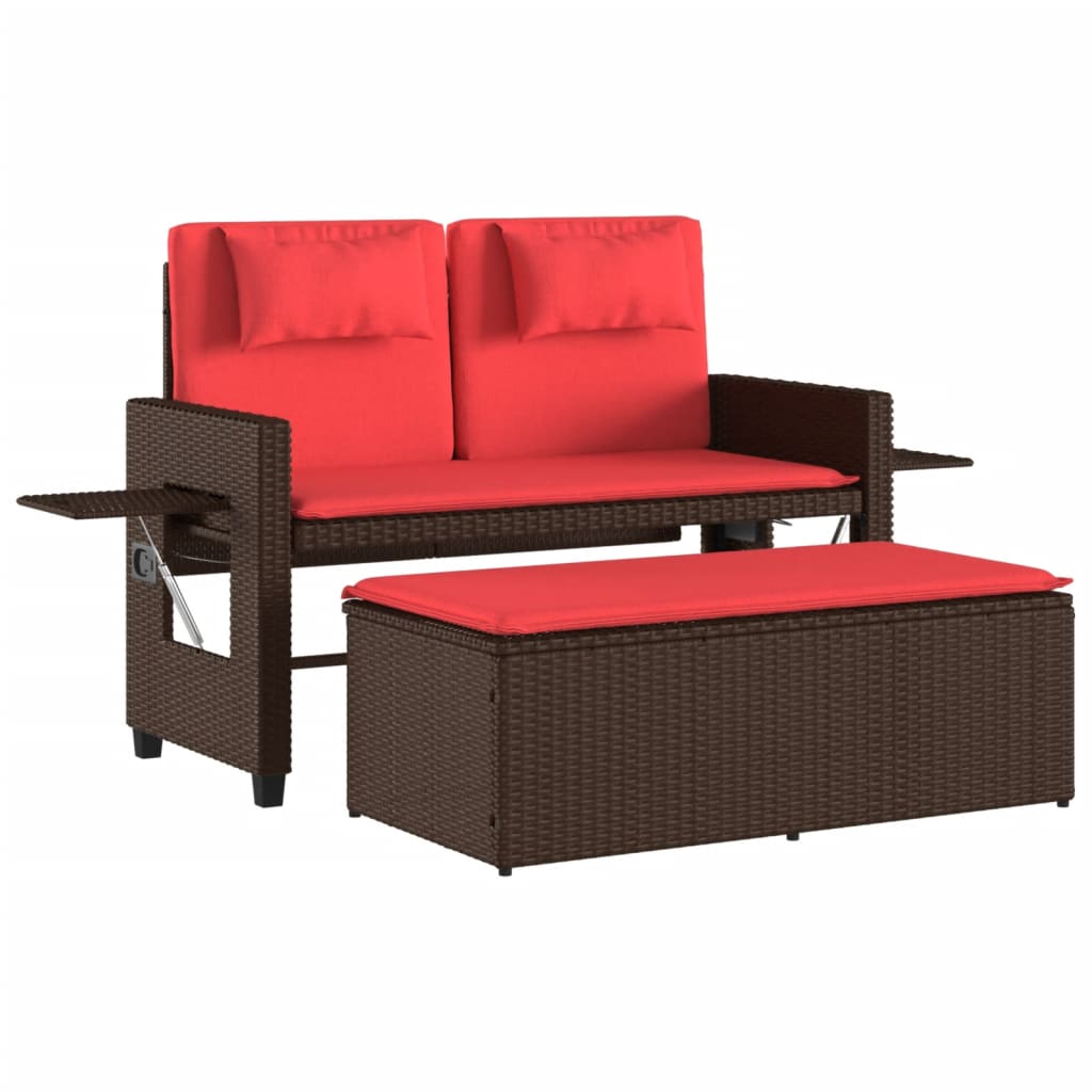 vidaXL Reclining Patio Bench with Cushions Black Poly Rattan-10