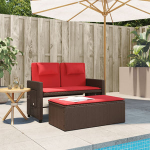 vidaXL Reclining Patio Bench with Cushions Black Poly Rattan-18