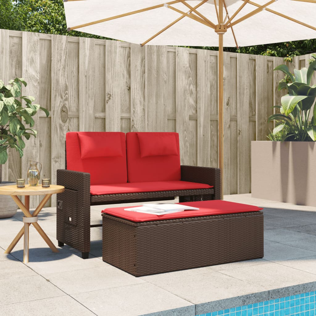 vidaXL Reclining Patio Bench with Cushions Black Poly Rattan-21