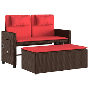 vidaXL Reclining Patio Bench with Cushions Black Poly Rattan-27