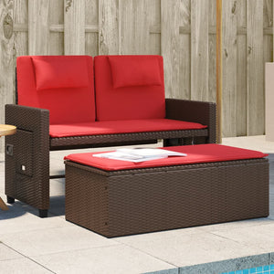 vidaXL Reclining Patio Bench with Cushions Black Poly Rattan-14