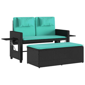 vidaXL Reclining Patio Bench with Cushions Black Poly Rattan-3