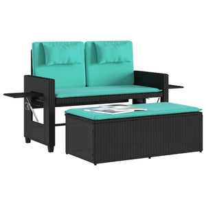 vidaXL Reclining Patio Bench with Cushions Black Poly Rattan-19