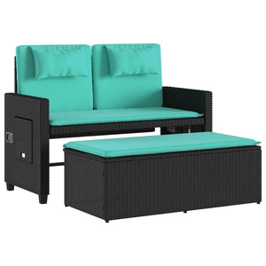 vidaXL Reclining Patio Bench with Cushions Black Poly Rattan-22