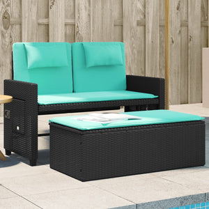 vidaXL Reclining Patio Bench with Cushions Black Poly Rattan-7