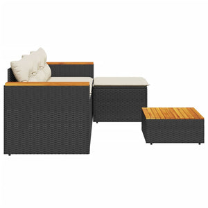 vidaXL 3 Piece Patio Sofa Set with Cushions Black Poly Rattan-4