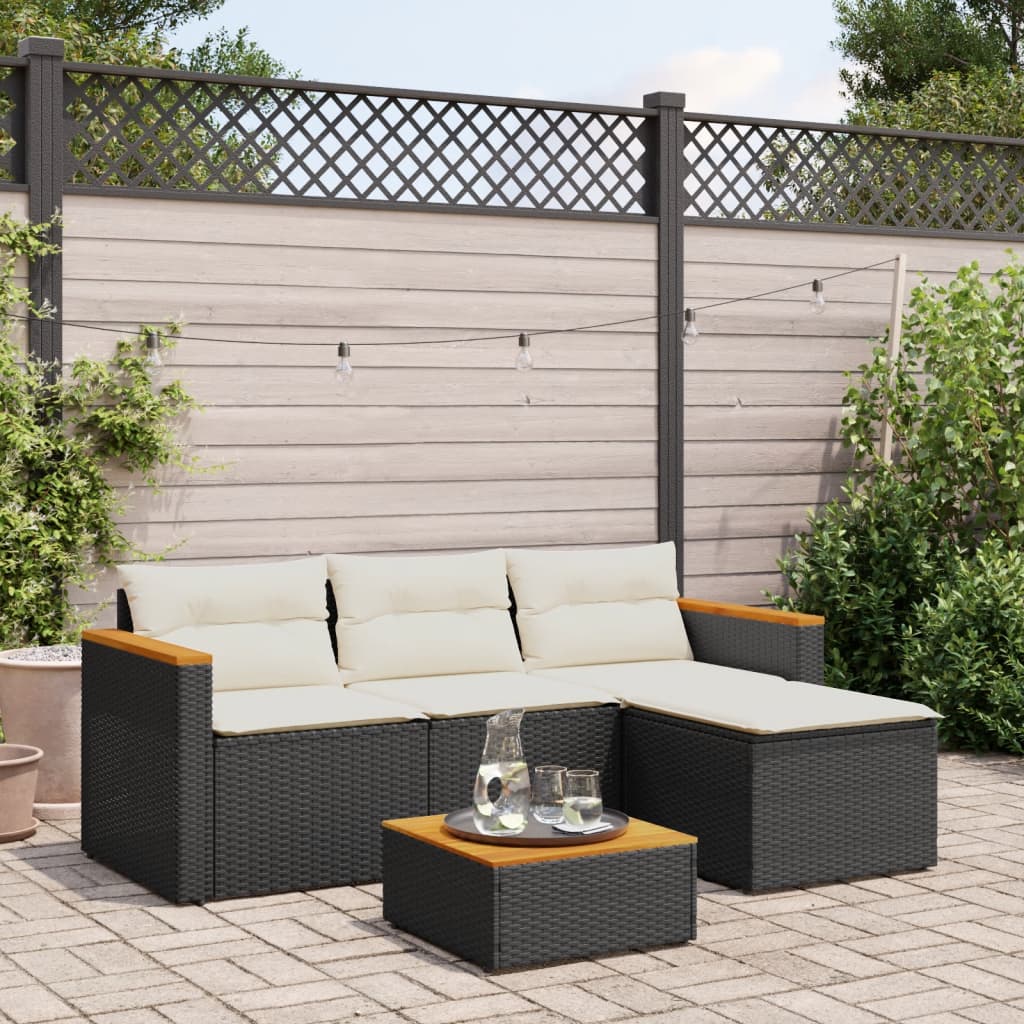 vidaXL 3 Piece Patio Sofa Set with Cushions Black Poly Rattan-0