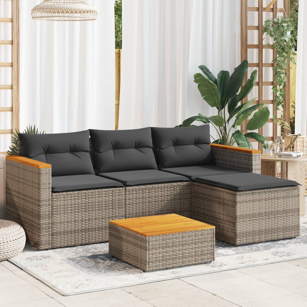 vidaXL 3 Piece Patio Sofa Set with Cushions Gray Poly Rattan-2