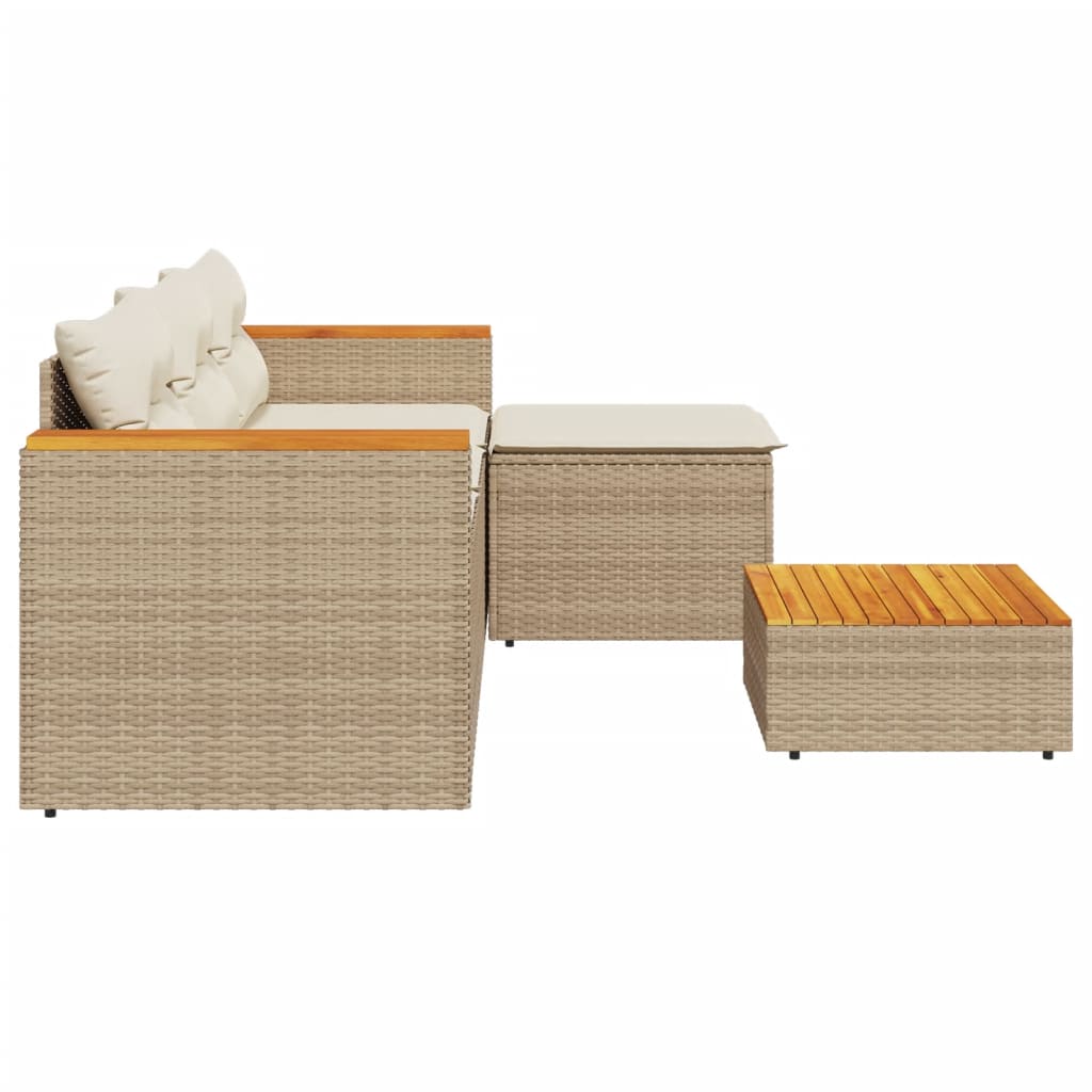 vidaXL 3 Piece Patio Sofa Set with Cushions Beige Poly Rattan-3