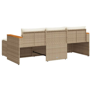 vidaXL 3 Piece Patio Sofa Set with Cushions Beige Poly Rattan-4