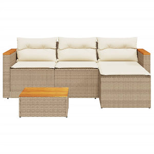 vidaXL 3 Piece Patio Sofa Set with Cushions Beige Poly Rattan-7