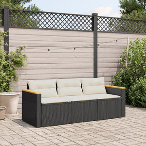 vidaXL Patio Sofa with Cushions 3-Seater Black Poly Rattan-2