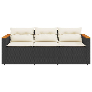 vidaXL Patio Sofa with Cushions 3-Seater Black Poly Rattan-9