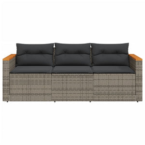 vidaXL Patio Sofa with Cushions 3-Seater Gray Poly Rattan-5