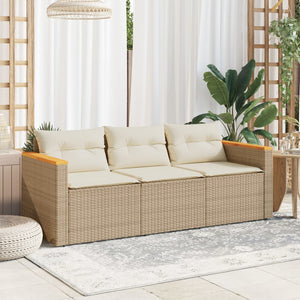 vidaXL Patio Sofa with Cushions 3-Seater Beige Poly Rattan-3