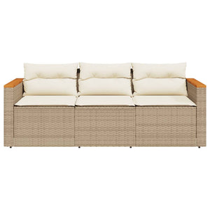 vidaXL Patio Sofa with Cushions 3-Seater Beige Poly Rattan-9