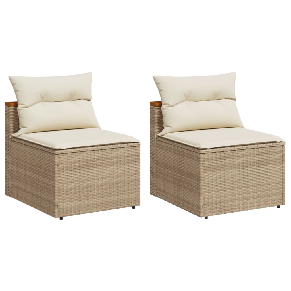 vidaXL Patio Sofas Armless with Cushions 2 pcs Beige Poly Rattan-2