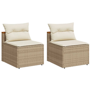 vidaXL Patio Sofas Armless with Cushions 2 pcs Beige Poly Rattan-2