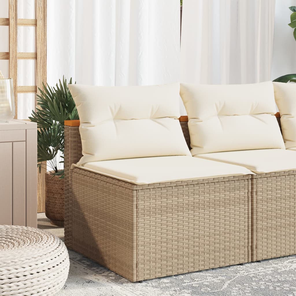 vidaXL Patio Sofas Armless with Cushions 2 pcs Beige Poly Rattan-9