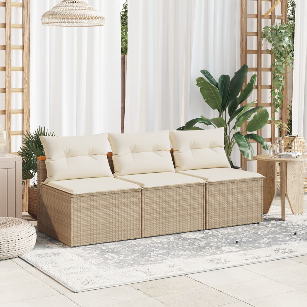 vidaXL Patio Sofas Armless with Cushions 2 pcs Beige Poly Rattan-6