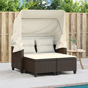 vidaXL Patio Sofa 2-Seater with Canopy and Stools Brown Poly Rattan-4