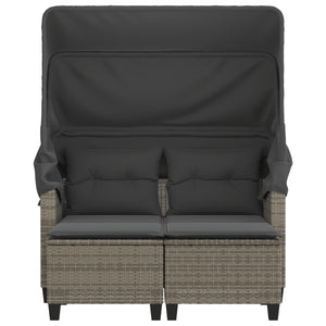 vidaXL Patio Sofa 2-Seater with Canopy and Stools Gray Poly Rattan-6