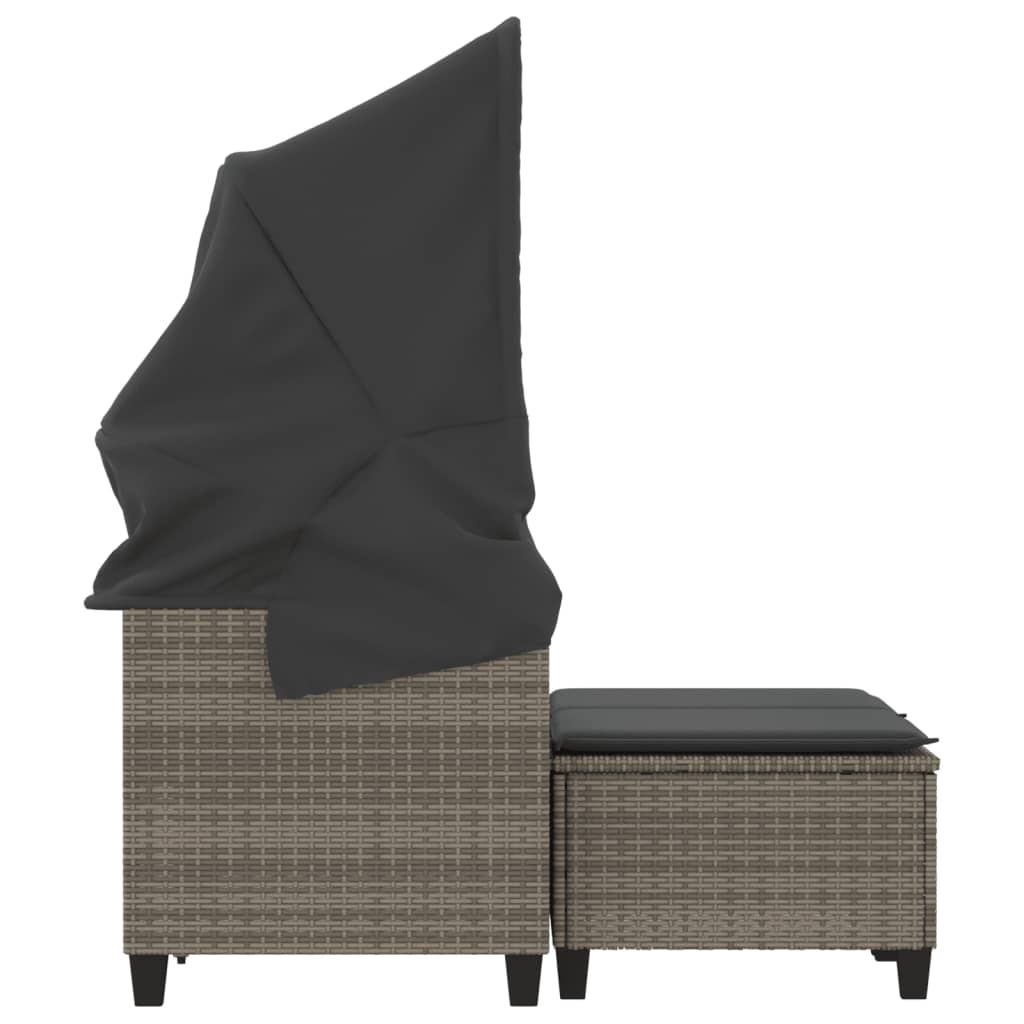 vidaXL Patio Sofa 2-Seater with Canopy and Stools Gray Poly Rattan-7