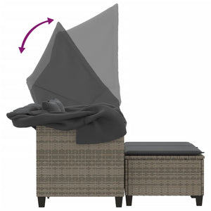 vidaXL Patio Sofa 2-Seater with Canopy and Stools Gray Poly Rattan-9